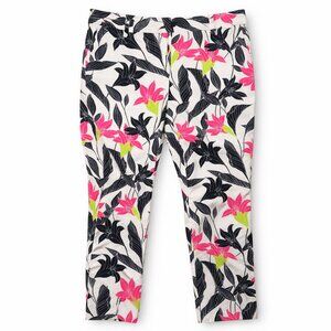 Lands’ End Crop Chino Pants Floral Lily Print Stretch Black White Size 10P
